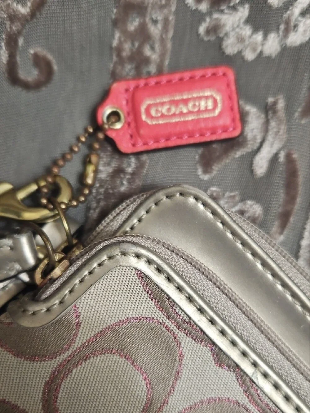 Coach Pink & Cream Signature Wristlet Clutch